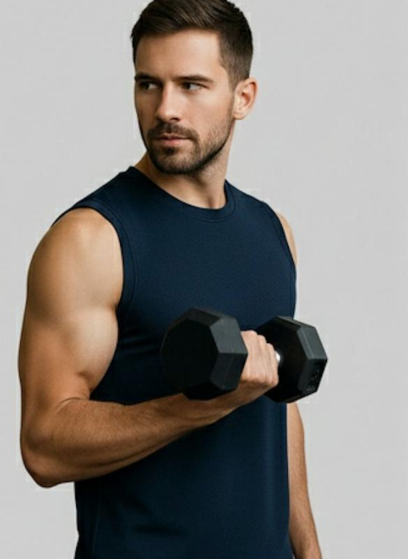 Model Wearing Men's FlexTank Athleisure -sustainable gym tank made from recycled fabric by Terraloop