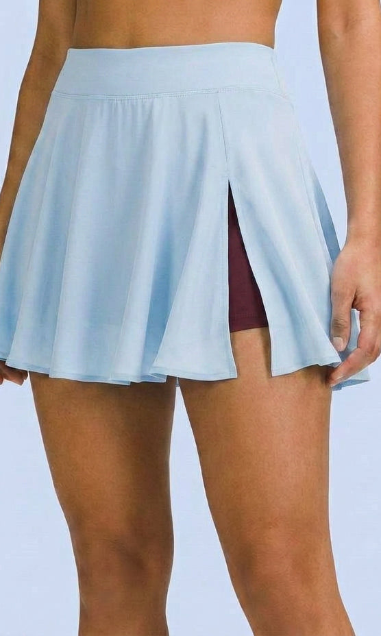 SideSlit Skort in butter yellow with light blue inner short