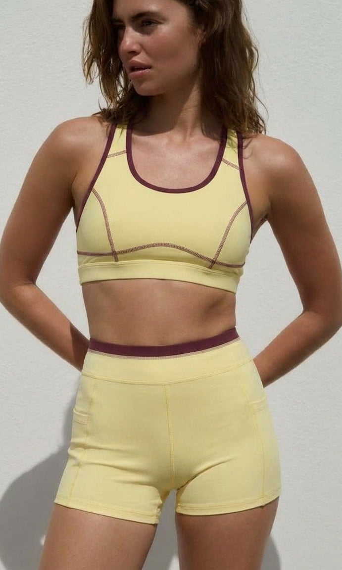 Horizon Blue biker shorts on model — hero