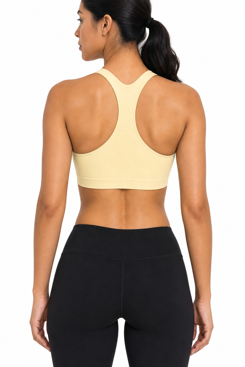 Aurora racerback sports bra Horizon Blue back view