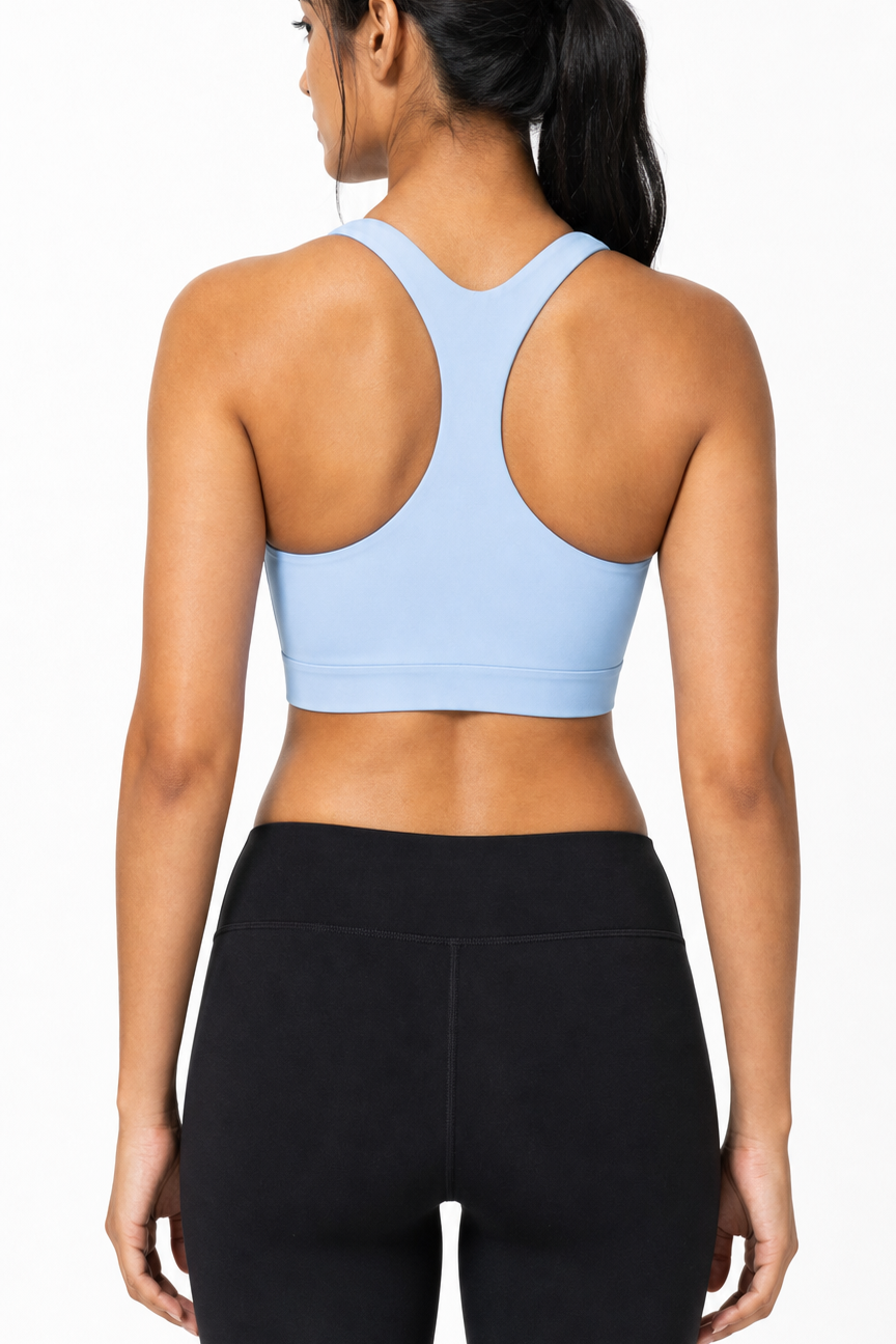 Aurora sports bra full ice blue racerback view