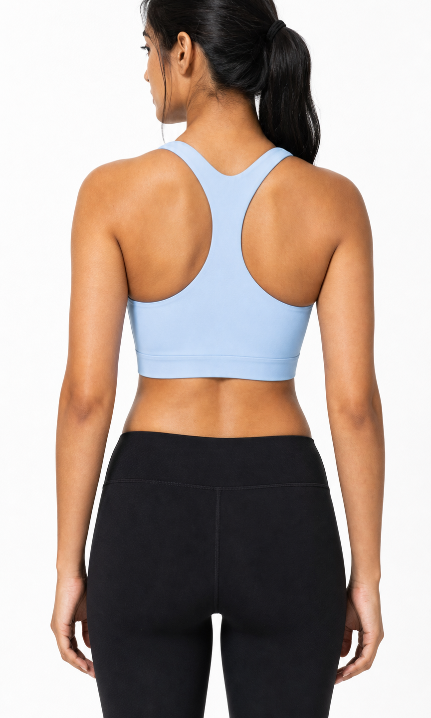 Aurora sports bra full ice blue racerback view