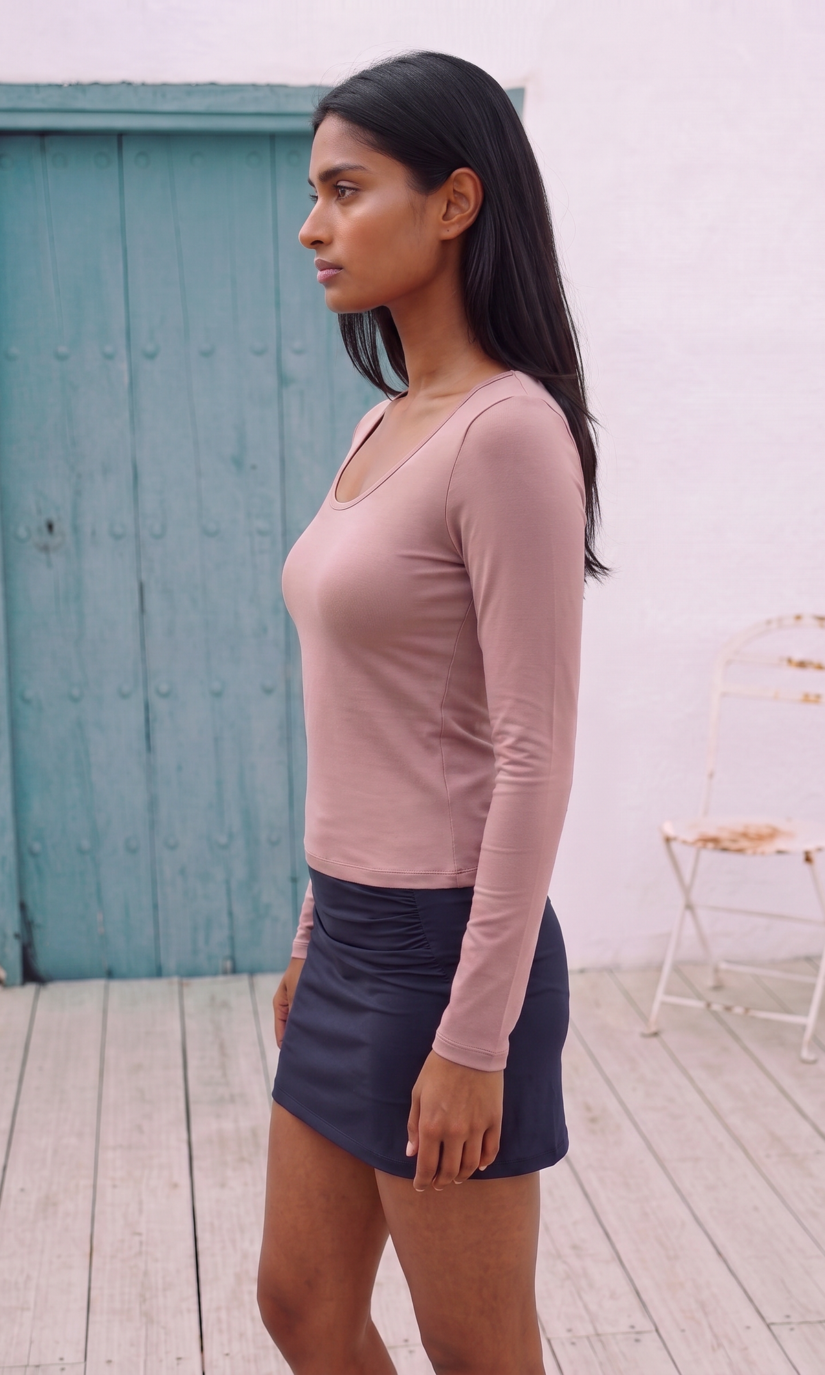 SoftScoop U-Neck Top - Dusty Rose - Side