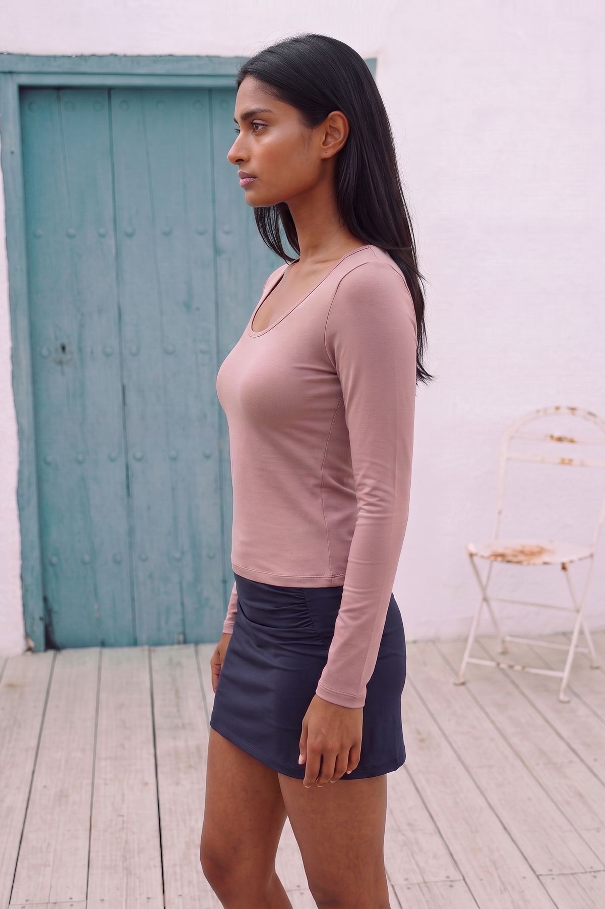 SoftScoop U-Neck Top - Dusty Rose - Side