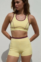 Horizon Blue biker shorts on model — hero