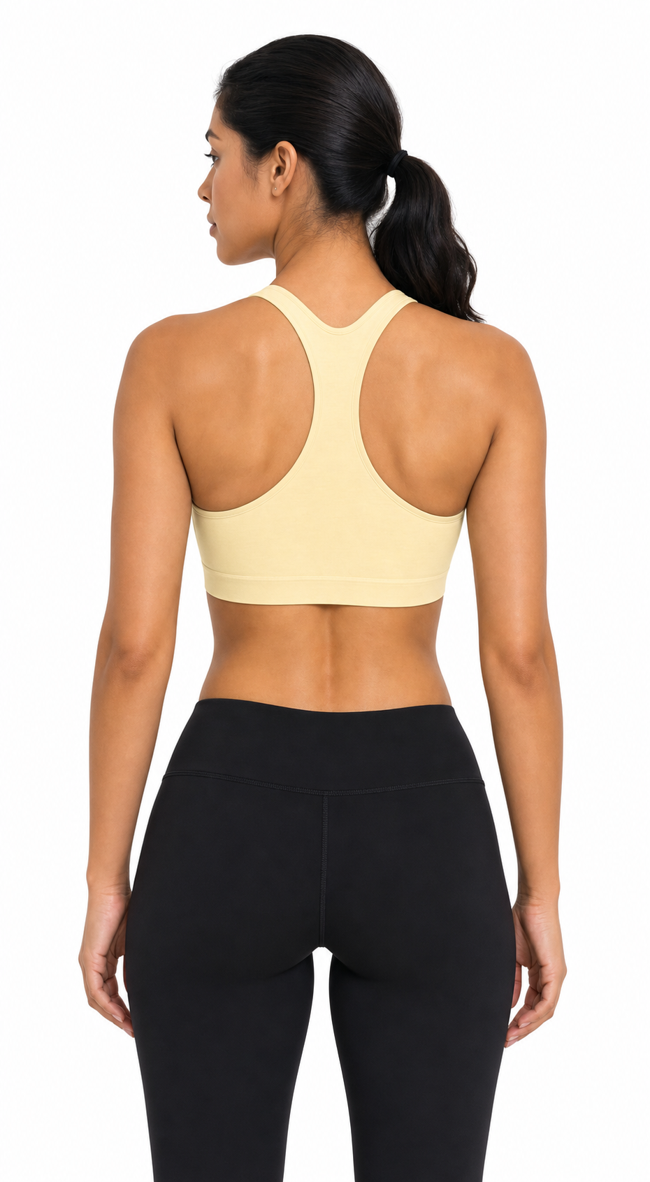 Aurora racerback sports bra Horizon Blue back view