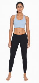 Aurora racerback sports bra Horizon Blue front view